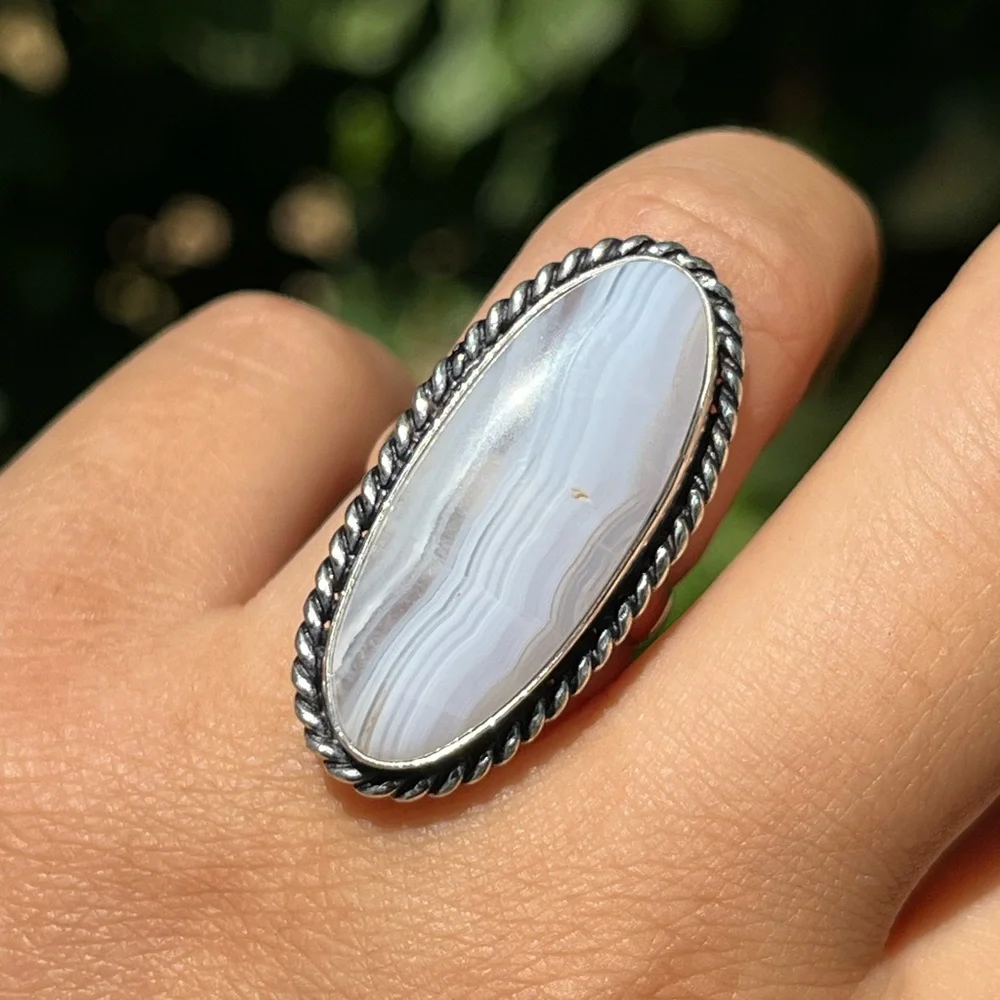 Size 7‎ 925 silver plated blue lace agate ring